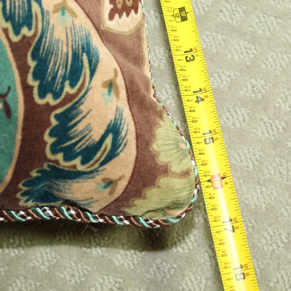 Pier 1 Decorative Square Brown Teal Floral Velour Embroidered Satin Throw Pillow - Picture 3 of 5